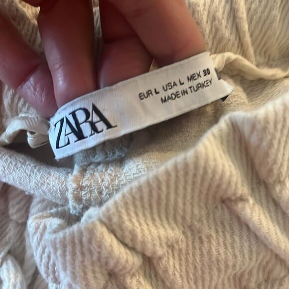 Zara Cream 100% Cotton Loose Fit Drawstring Waist Crop Pant, size L - Picture 7 of 8